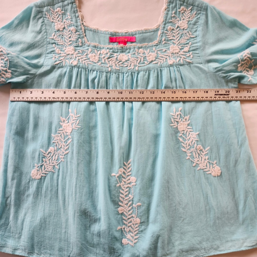 Lilly Pulitzer Tamryn Blue White Embroidered Cotton Blouse Shirt Top Small - Picture 7 of 9